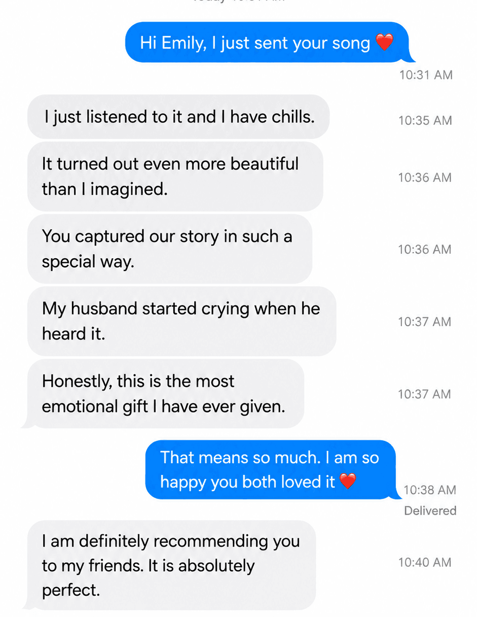 Message from Emily after receiving their song