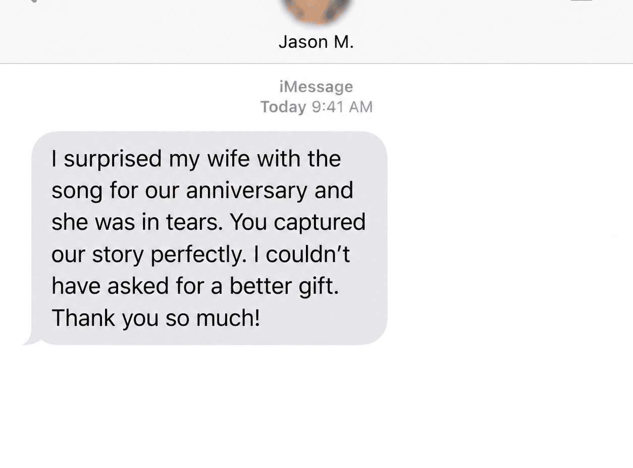 Message from Jason M. after receiving their song