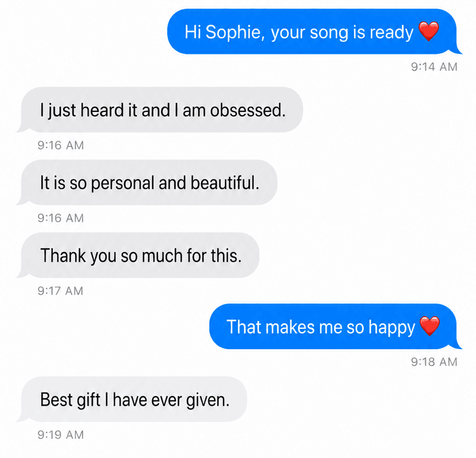 Message from Sophie after receiving their song